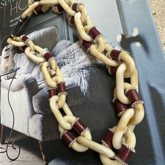 Anthropologie Resin & Leather Chain Necklace - Picture 8 of 9